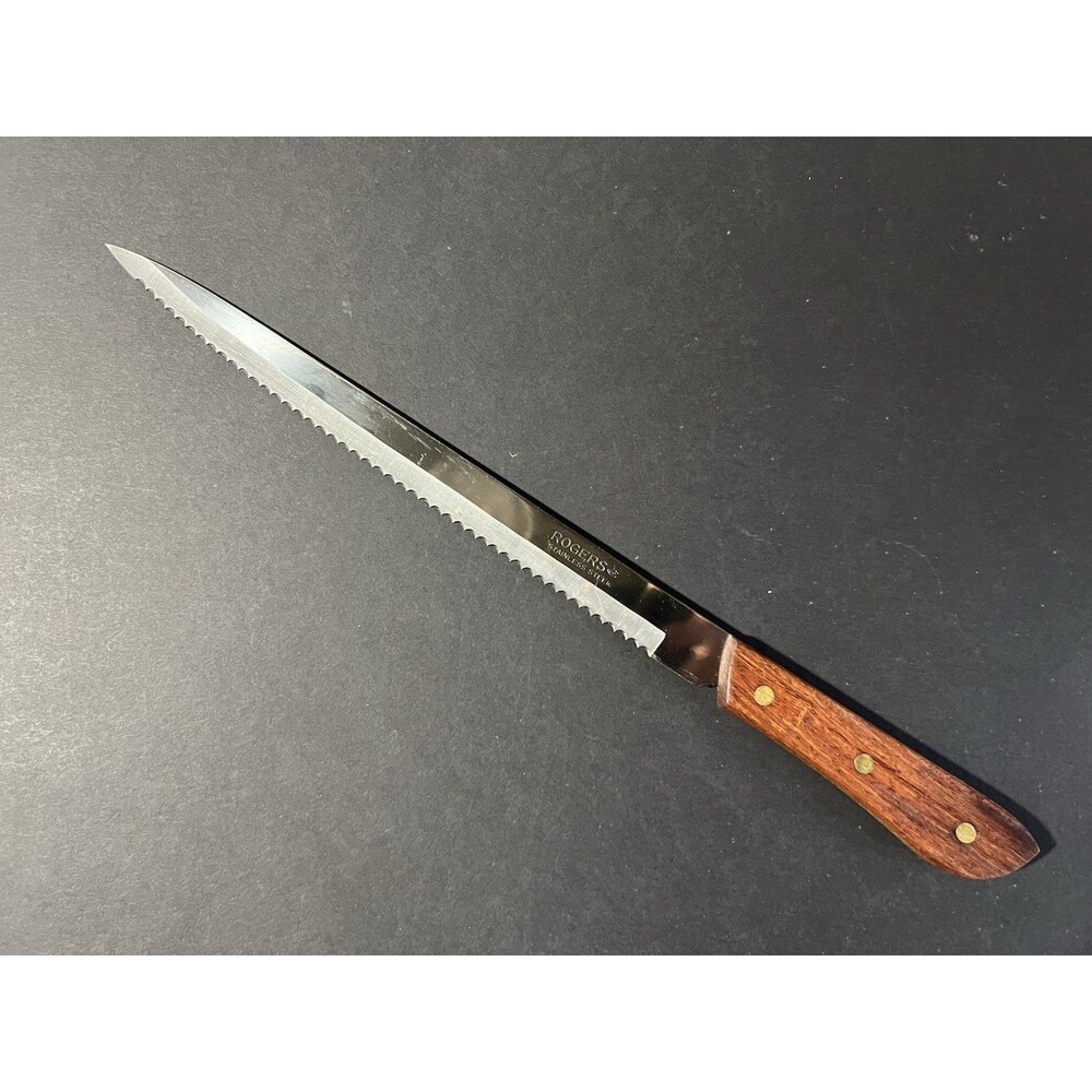 ROGERS Made In Japan WOODEN STAINLESS STEEL 10.5" Serrated Bread Knife
